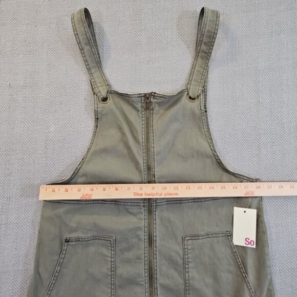 SO Overall Pinafore Dress Size Large Zip Front Army Green Jumper Pockets NWT - Picture 5 of 12